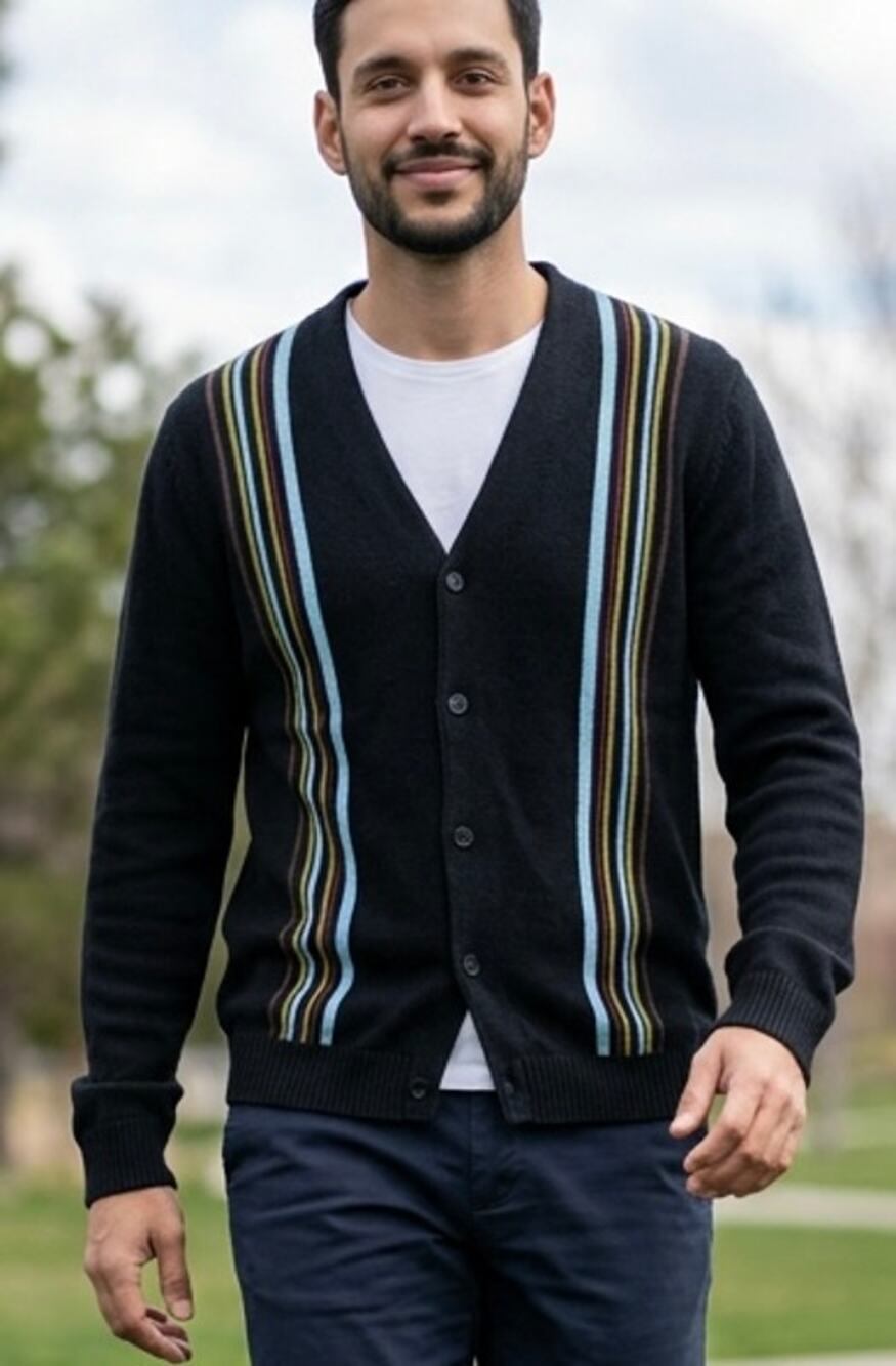 Paul Frank Striped V Neck Cardigan Mens Size M Cobain Eclectic Grandpa Retro